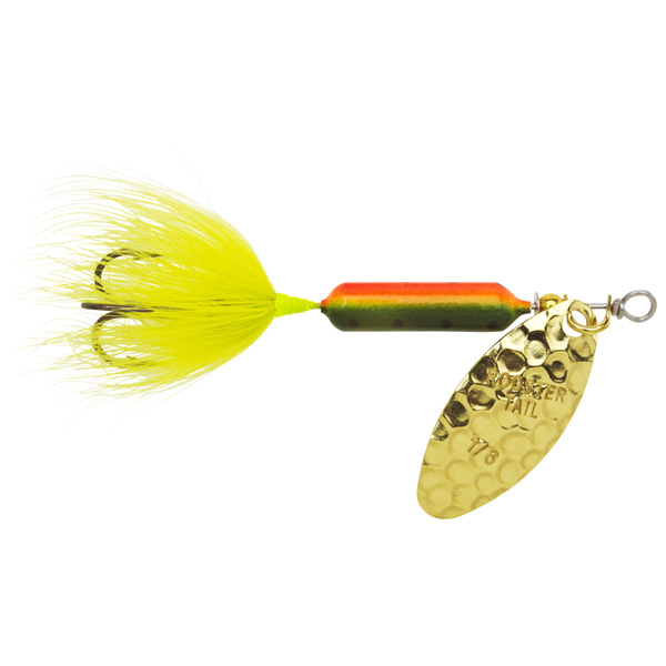 Yakima Bait Hammered Brass Blade Rooster Tail Treble Fishing Lure, 1/8oz - Fire Tiger 1 Yakima Bait Hammered Brass Blade Rooster Tail Treble Fishing Lure - Fire Tiger