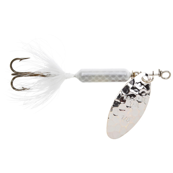 Yakima Bait Hammered Silver Blade Rooster Tail Treble Fishing Lure, 1/8oz - White 1 Yakima Bait Hammered Silver Blade Rooster Tail Treble Fishing Lure - White