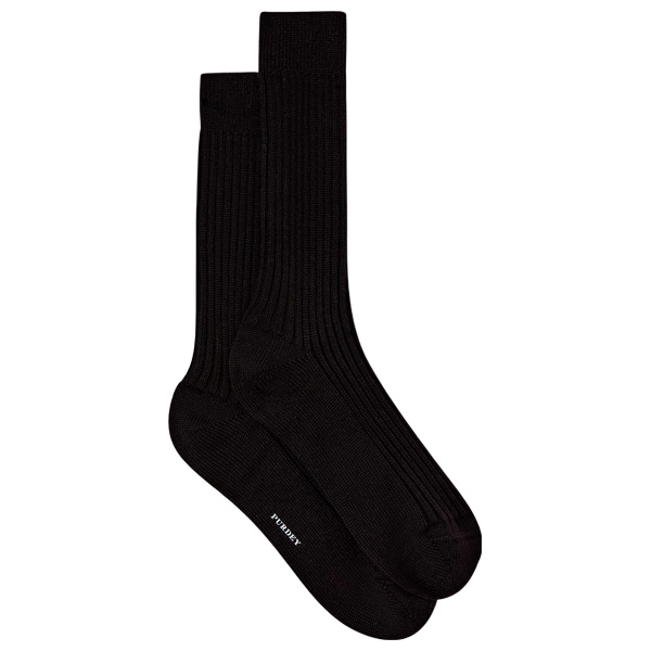 Purdey Ribbed Knit Wool Blend Socks - Dark Brown 1 Purdey Ribbed Knit Wool Blend Socks - Dark Brown