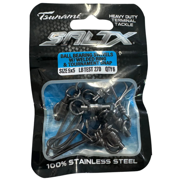 Tsunami Ball Bearing Swivels with Welded Ring and Tournament Snap, #6 1 Tsunami Ball Bearing Swivels with Welded Ring and Tournament Snap